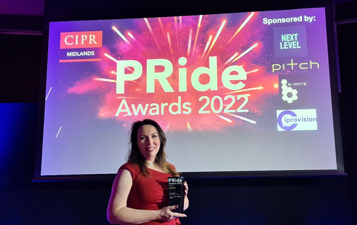 Alison Gallagher-Hughes from Tillymint collects the award at CIPR PRide