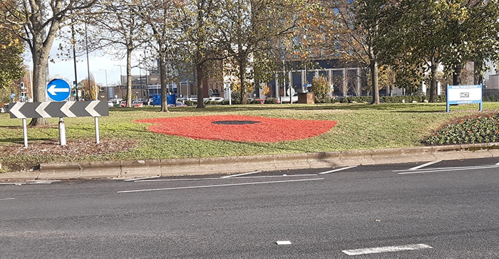 A poppy printed on a roundabout in Doncaster