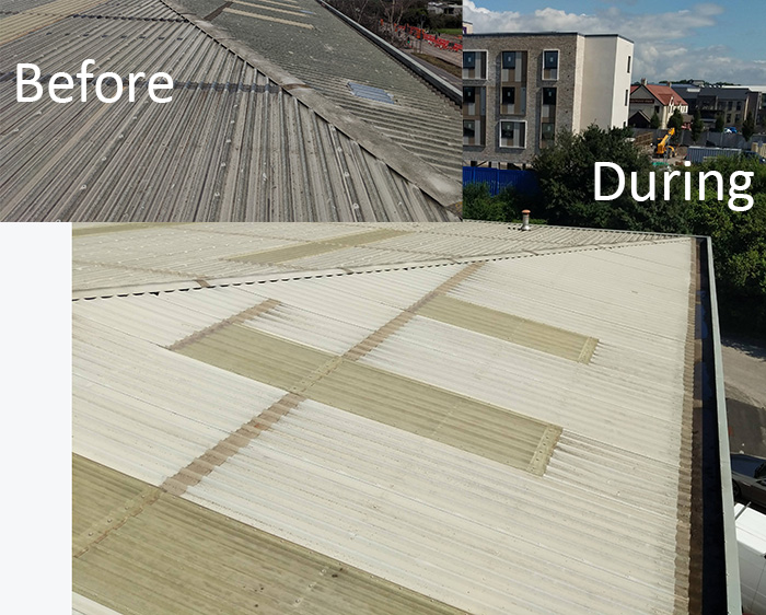 The roof before and during refurbishment