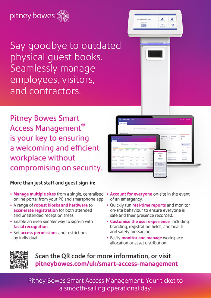 Pitney Bowes - say goodbye to outdated physical guest books. Seamlessly manager employees, visitors, and contractors.
