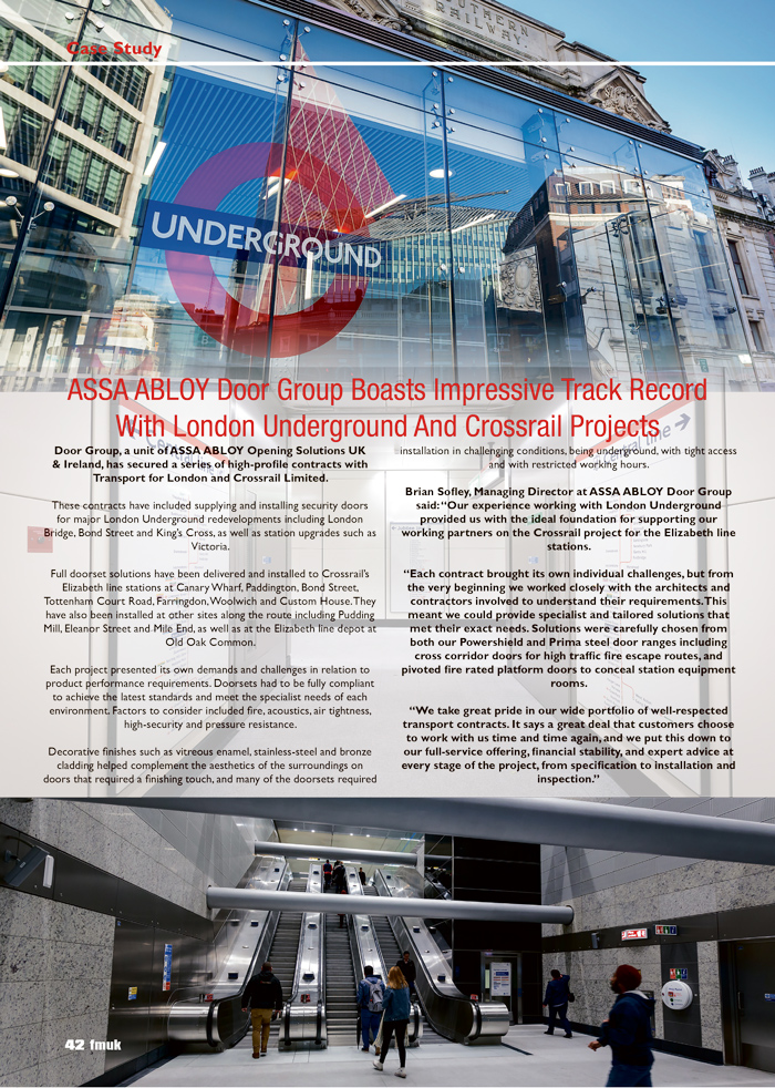 ASSA ABLOY Door Group boasts impressive track record with London Underground and Crossrail projects