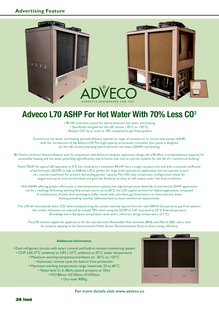Adveco L70 ASHP For Hot Water With 70% Less CO₂