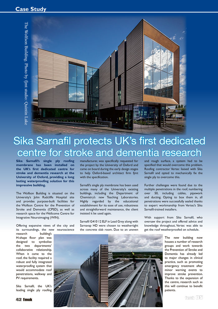 Sika Sarnafil Protects UK’S First Dedicated Centre For Stroke And Dementia Research