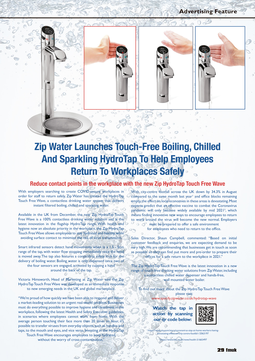 Zip Water Launches Touch-Free Boiling, Chilled And Sparkling HydroTap To Help Employees Return To Workplaces Safely