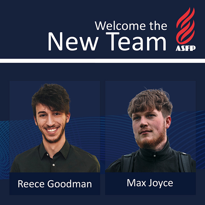 ASFP new team members, Max Joyce, Kevin Fairless, and Reece Goodman