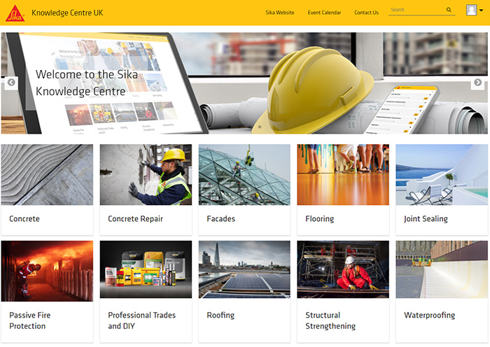 Screenshot of Sika's Online Knowledge Centre