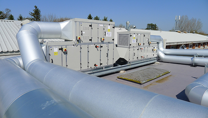 A rooftop-mounted ventilation system