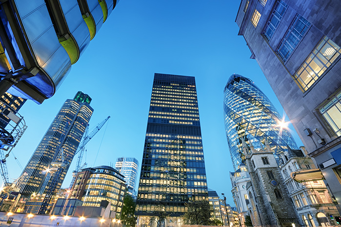 London commercial buildings again blue sky