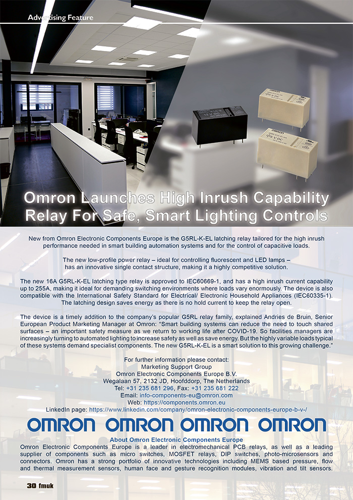 Omron Launches High Inrush Capability Relay For Safe, Smart Lighting Controls