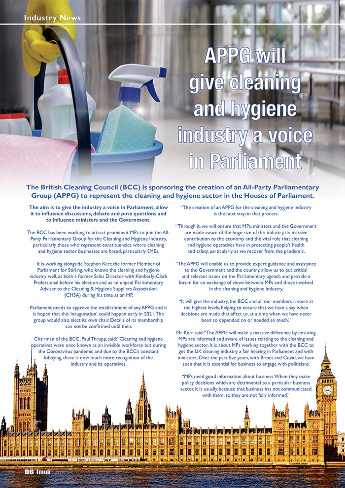 APPG Will Give Cleaning And Hygiene Industry A Voice In Parliament