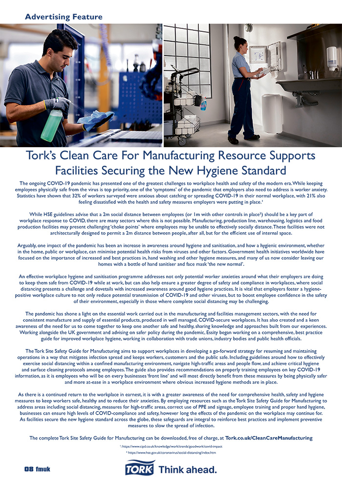 Tork’s Clean Care For Manufacturing Resource Supports Facilities Securing the New Hygiene Standard