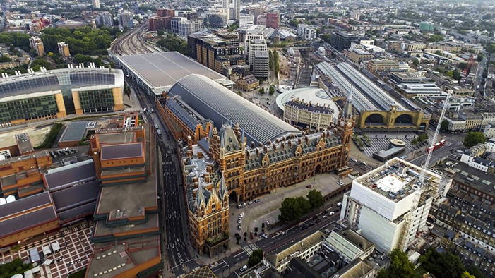 An aerial photo of King's Cross Station