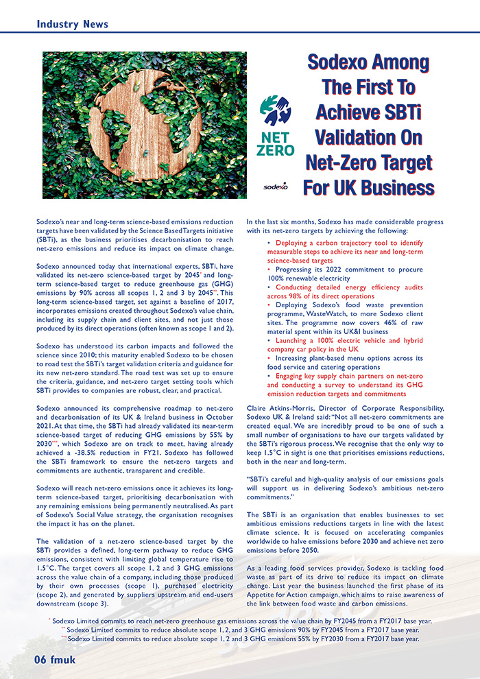 Sodexo Among The First To Achieve SBTi Validation On Net-Zero Target For UK Business