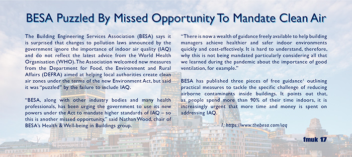 BESA Puzzled By Missed Opportunity To Mandate Clean Air