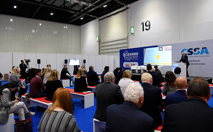 The crowd attending a presentation at The Cleaning Show