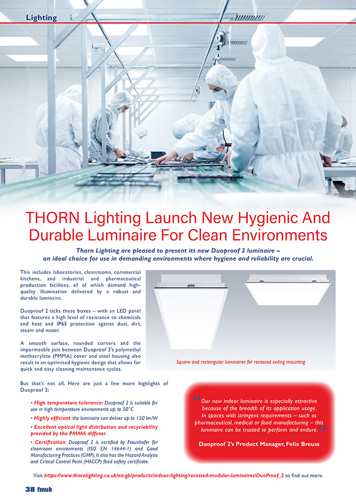 Thorn Lighting Launch New Hygienic And Durable Luminaire For Clean Environments